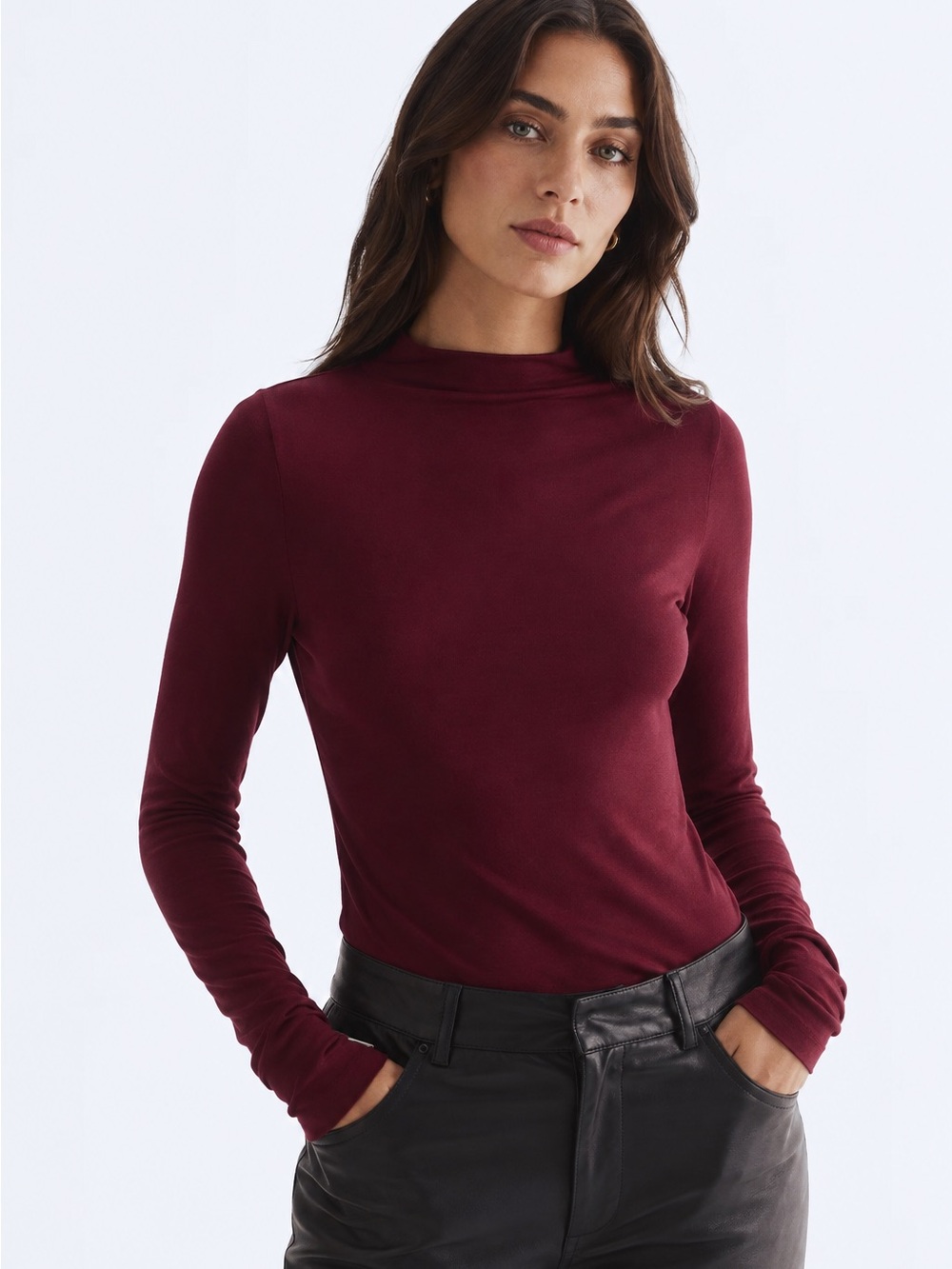H&M Long Sleeve Mock Neck Top - Burgundy Small
